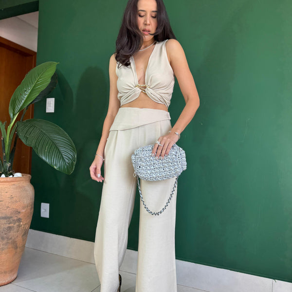 CONJUNTO CALÇA E BLUSA DECOTE EM V VIVIAN