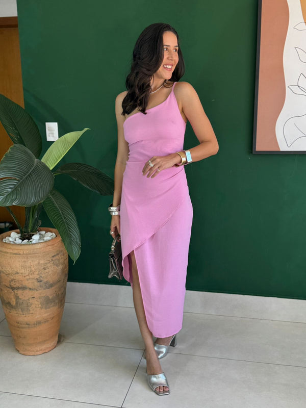 VESTIDO MIDI ASSIMETRICO COM FENDA IBIZA