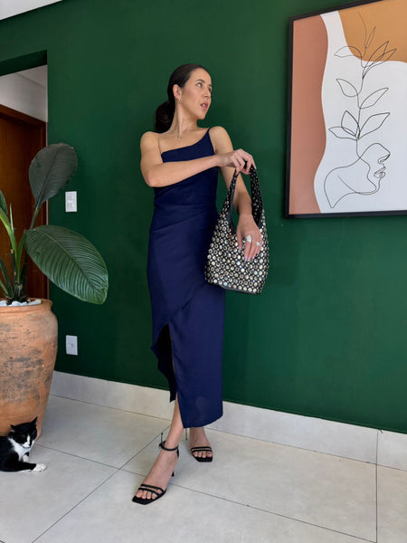 VESTIDO MIDI ASSIMETRICO COM FENDA IBIZA