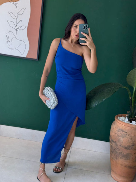 VESTIDO MIDI ASSIMETRICO COM FENDA IBIZA