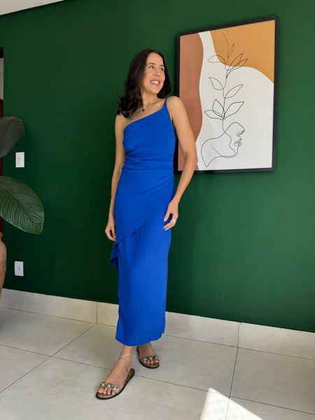 VESTIDO MIDI ASSIMETRICO COM FENDA IBIZA