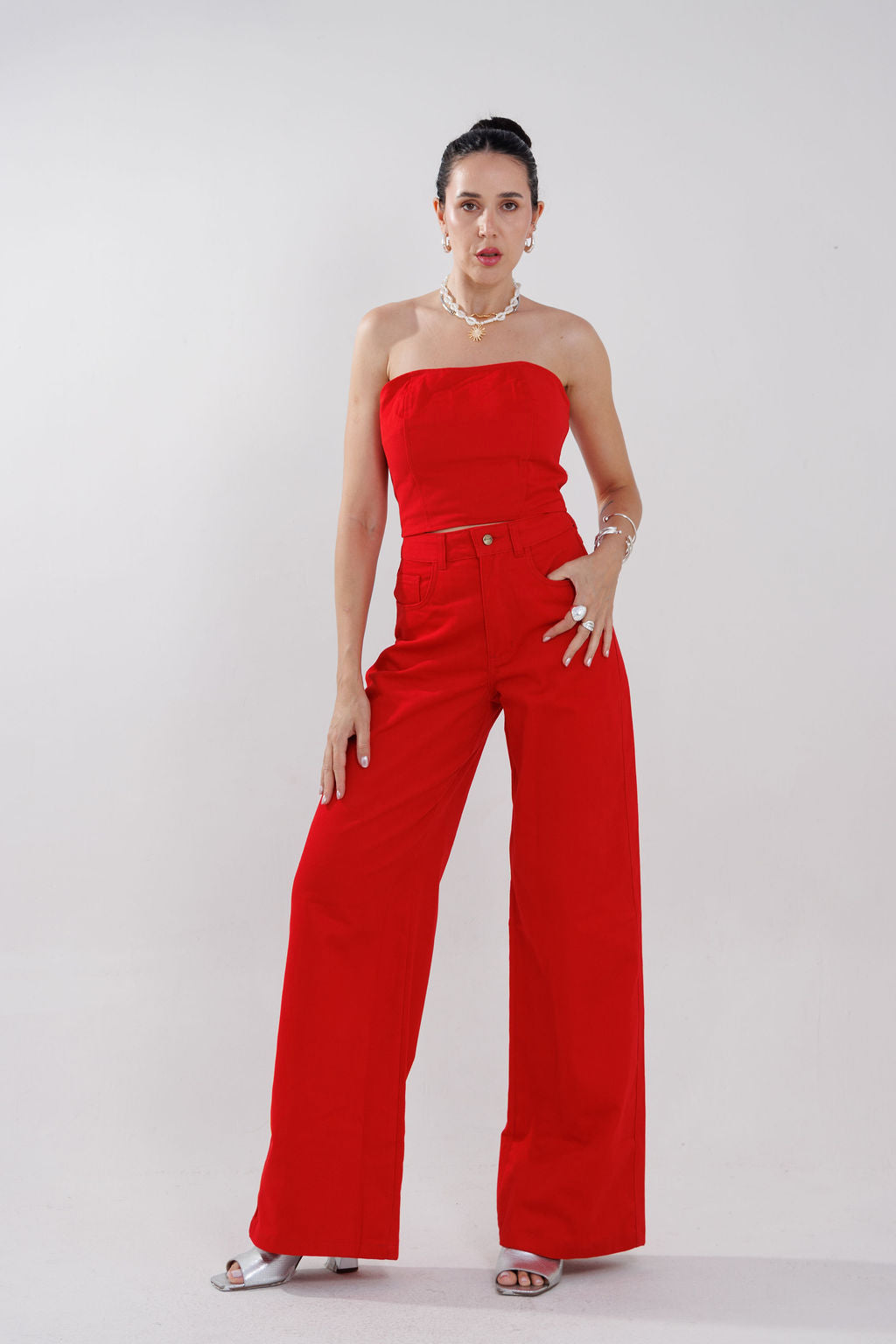 CONJUNTO CALÇA E CROPPED JEANS SABRINA