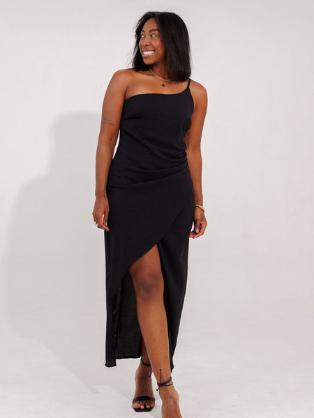 VESTIDO MIDI ASSIMETRICO COM FENDA IBIZA