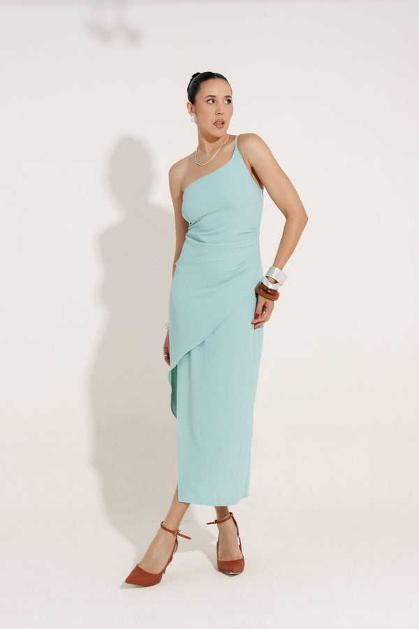 VESTIDO MIDI ASSIMETRICO COM FENDA IBIZA