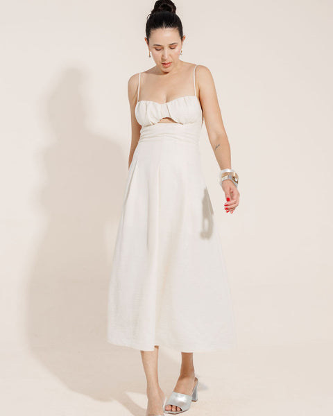 VESTIDO MIDI COM BUSTO FRANZIDO VALENTINA