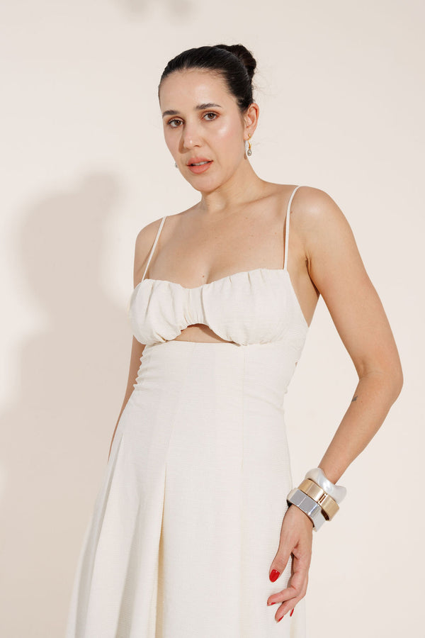 VESTIDO MIDI COM BUSTO FRANZIDO VALENTINA