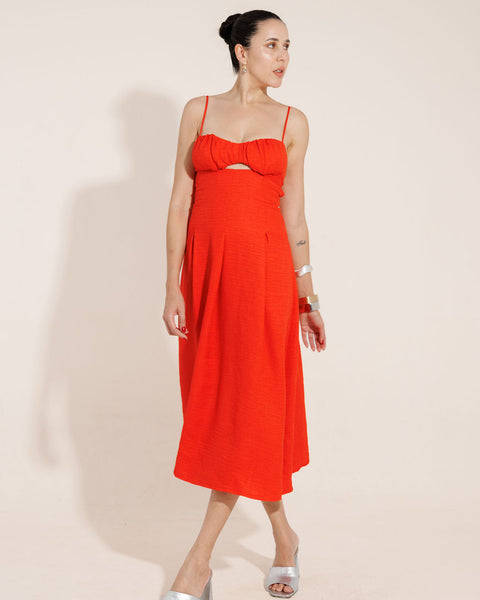 VESTIDO MIDI COM BUSTO FRANZIDO VALENTINA