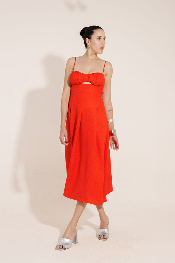 VESTIDO MIDI COM BUSTO FRANZIDO VALENTINA