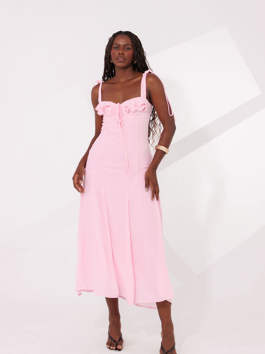 VESTIDO MIDI AMARRAÇÃO E BABADOS HELENA