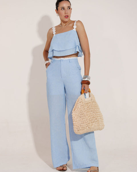 CONJUNTO CALÇA E CROPPED SANTORINE