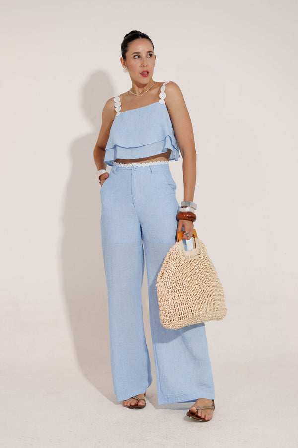 CONJUNTO CALÇA E CROPPED SANTORINE