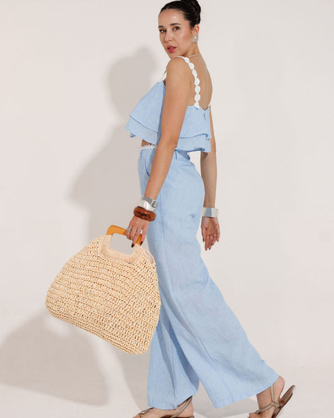 CONJUNTO CALÇA E CROPPED SANTORINE