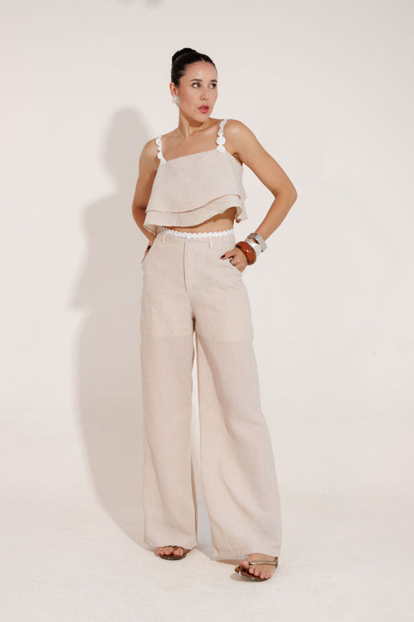 CONJUNTO CALÇA E CROPPED SANTORINE