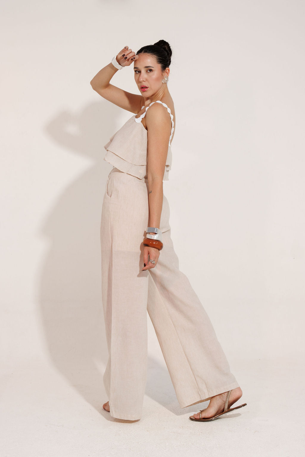 CONJUNTO CALÇA E CROPPED SANTORINE