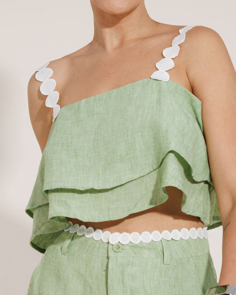 CONJUNTO CALÇA E CROPPED SANTORINE