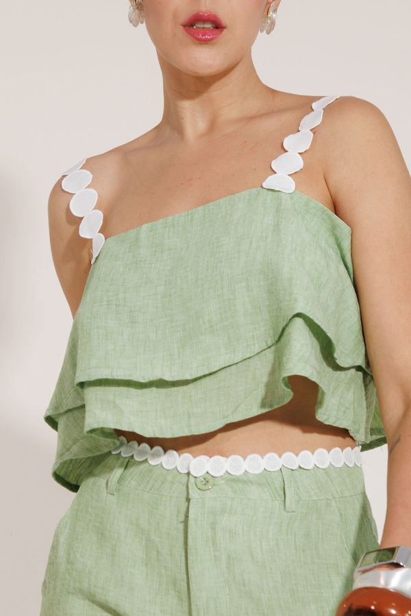 CONJUNTO CALÇA E CROPPED SANTORINE