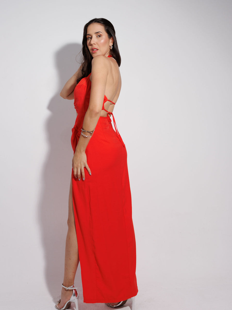 VESTIDO LONGO COM FENDA LUME