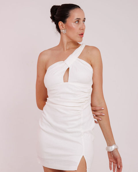 VESTIDO CURTO ASSIMÉTRICO LINHO ZOE