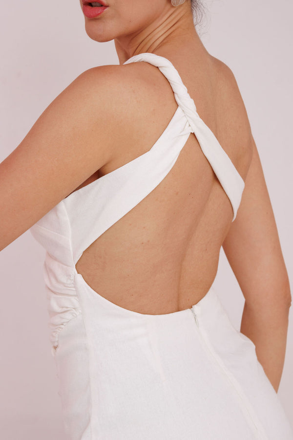 VESTIDO CURTO ASSIMÉTRICO LINHO ZOE