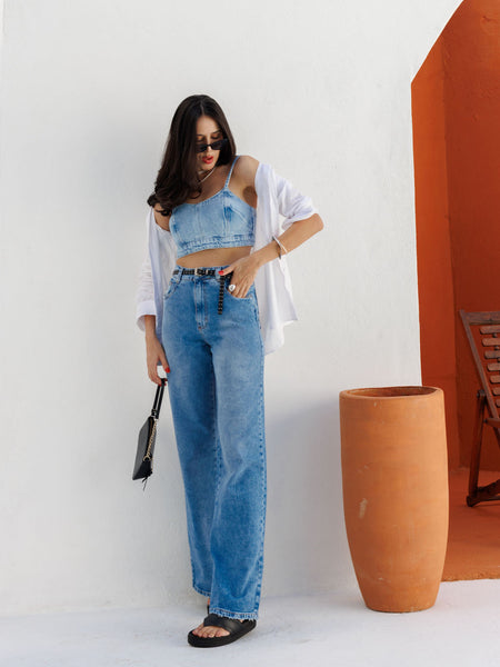 CALÇA WIDE LEG JEANS  BLER