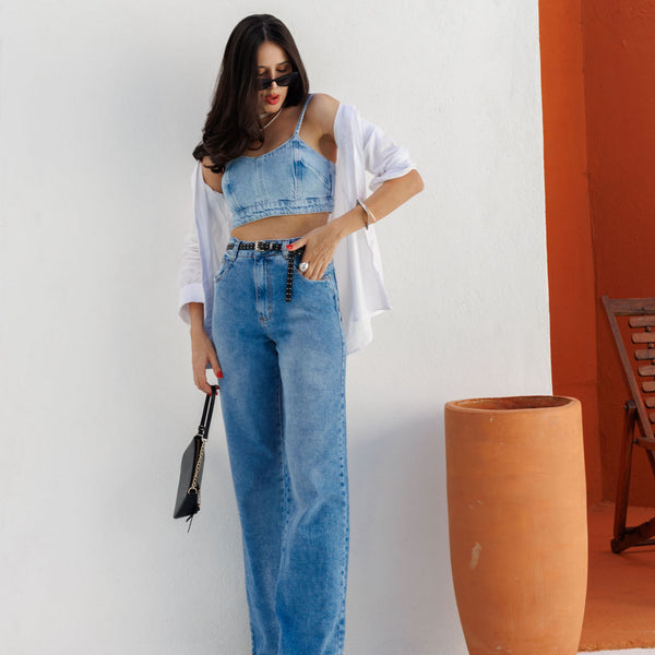 CALÇA WIDE LEG JEANS  BLER