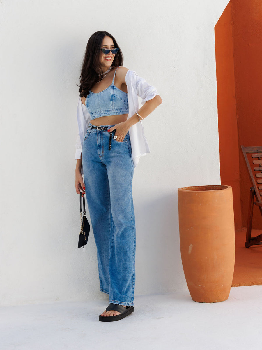 CALÇA WIDE LEG JEANS  BLER