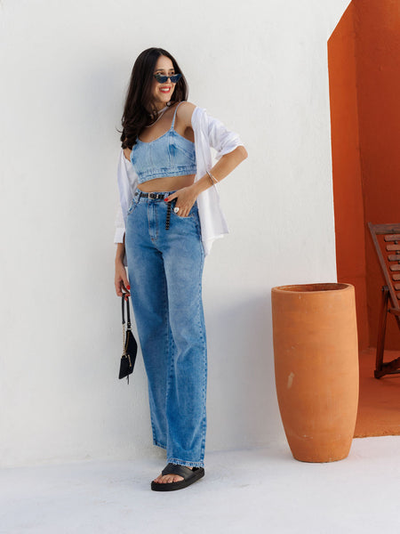 CALÇA WIDE LEG JEANS  BLER