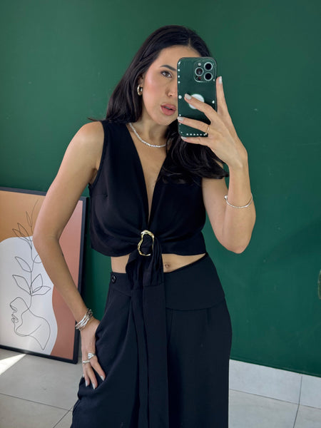 CONJUNTO CALÇA E BLUSA DECOTE EM V VIVIAN