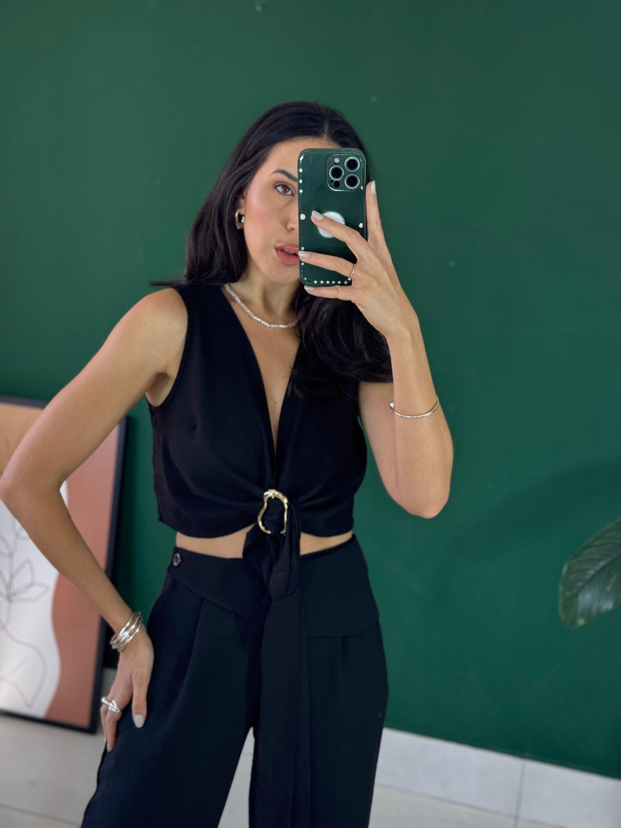 CONJUNTO CALÇA E BLUSA DECOTE EM V VIVIAN