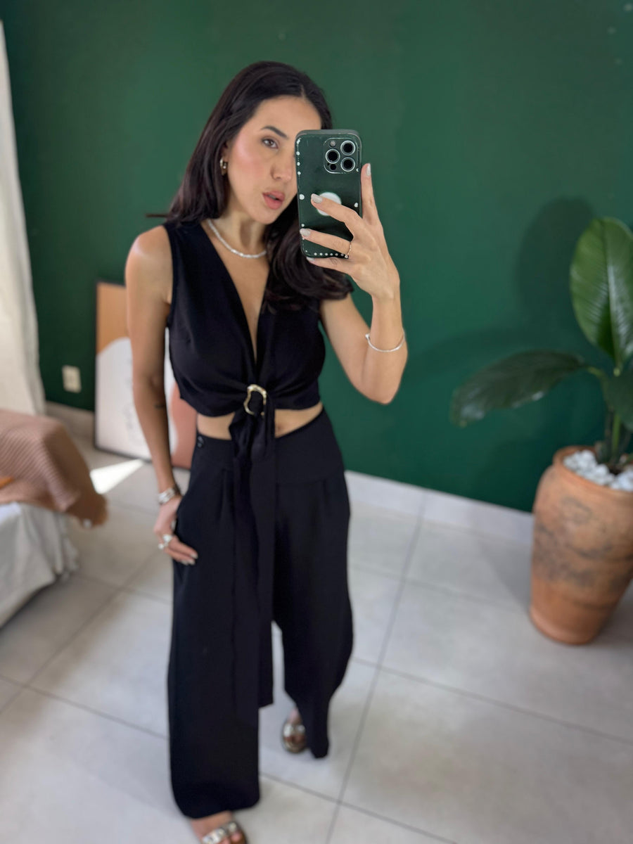 CONJUNTO CALÇA E BLUSA DECOTE EM V VIVIAN