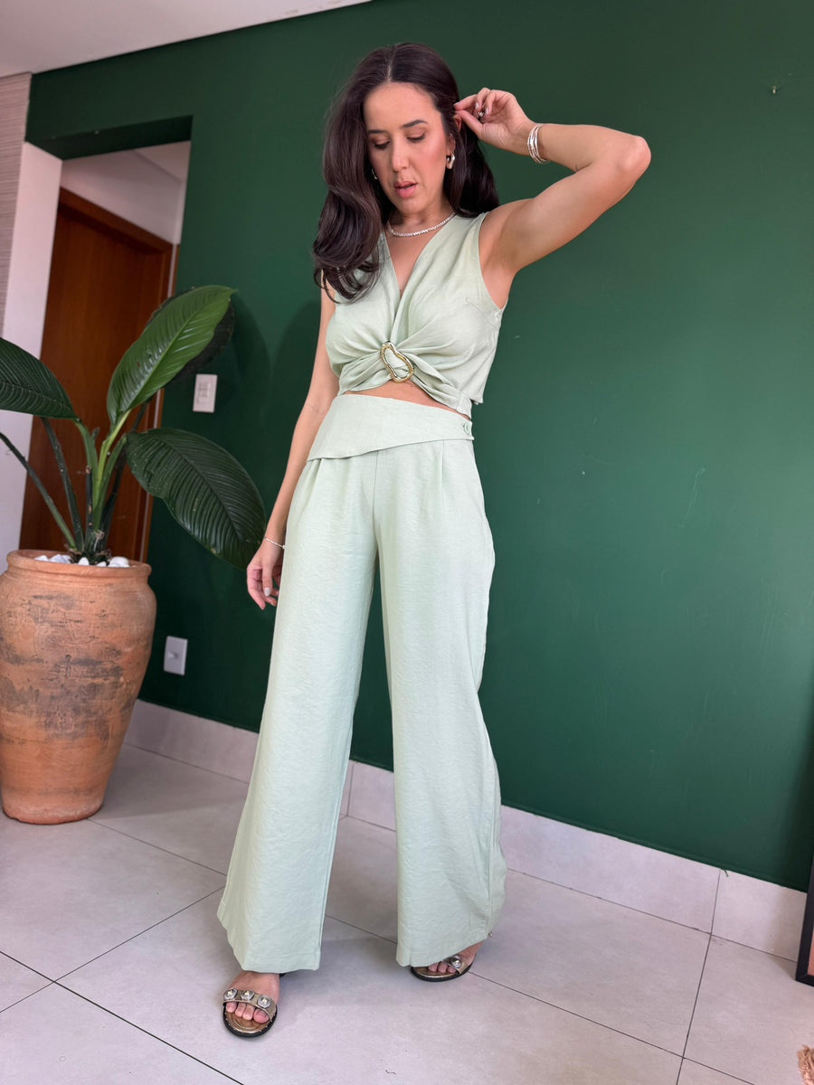 CONJUNTO CALÇA E BLUSA DECOTE EM V VIVIAN