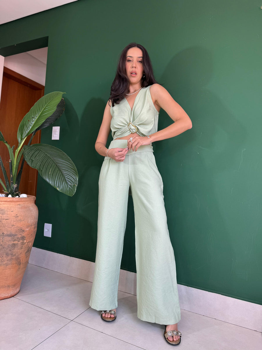 CONJUNTO CALÇA E BLUSA DECOTE EM V VIVIAN