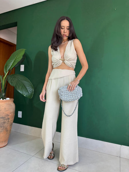 CONJUNTO CALÇA E BLUSA DECOTE EM V VIVIAN