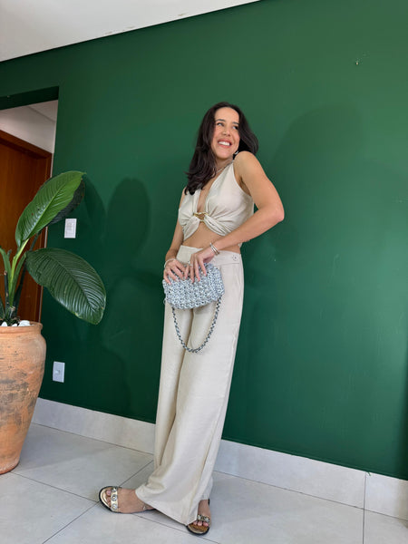 CONJUNTO CALÇA E BLUSA DECOTE EM V VIVIAN