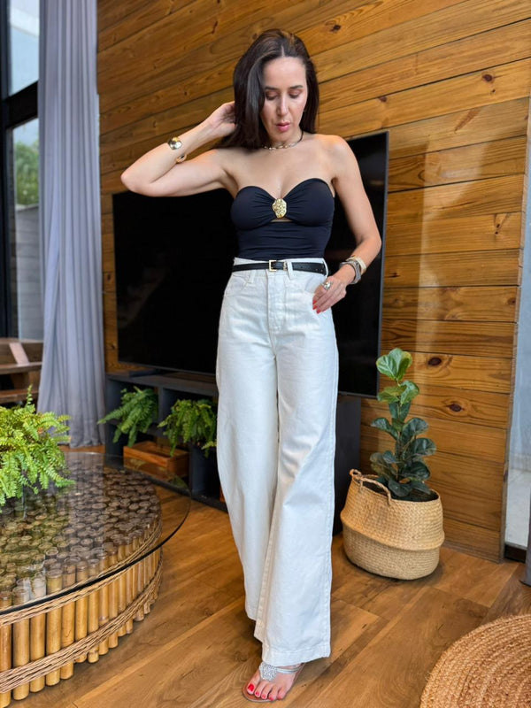 CALÇA JEANS PANTALONA FLORA