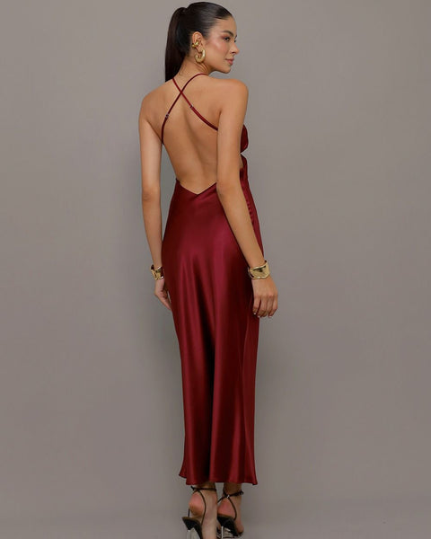 VESTIDO LONGO CETIM COM CORSE