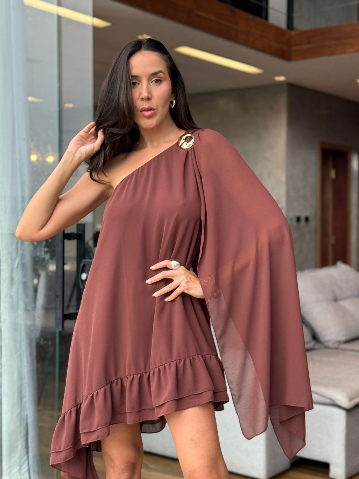 VESTIDO CURTO FLUIDO MANGA NULA AURORA