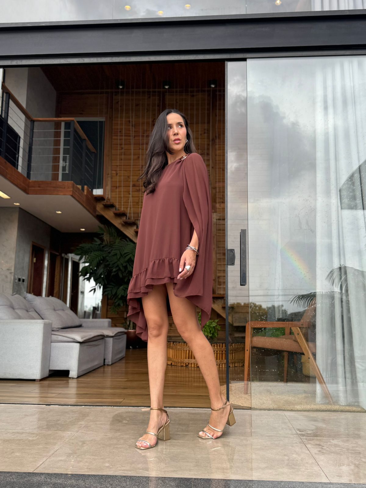 VESTIDO CURTO FLUIDO MANGA NULA AURORA