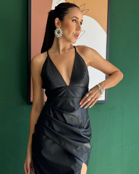 VESTIDO DE COURO MIDI FLAVIA