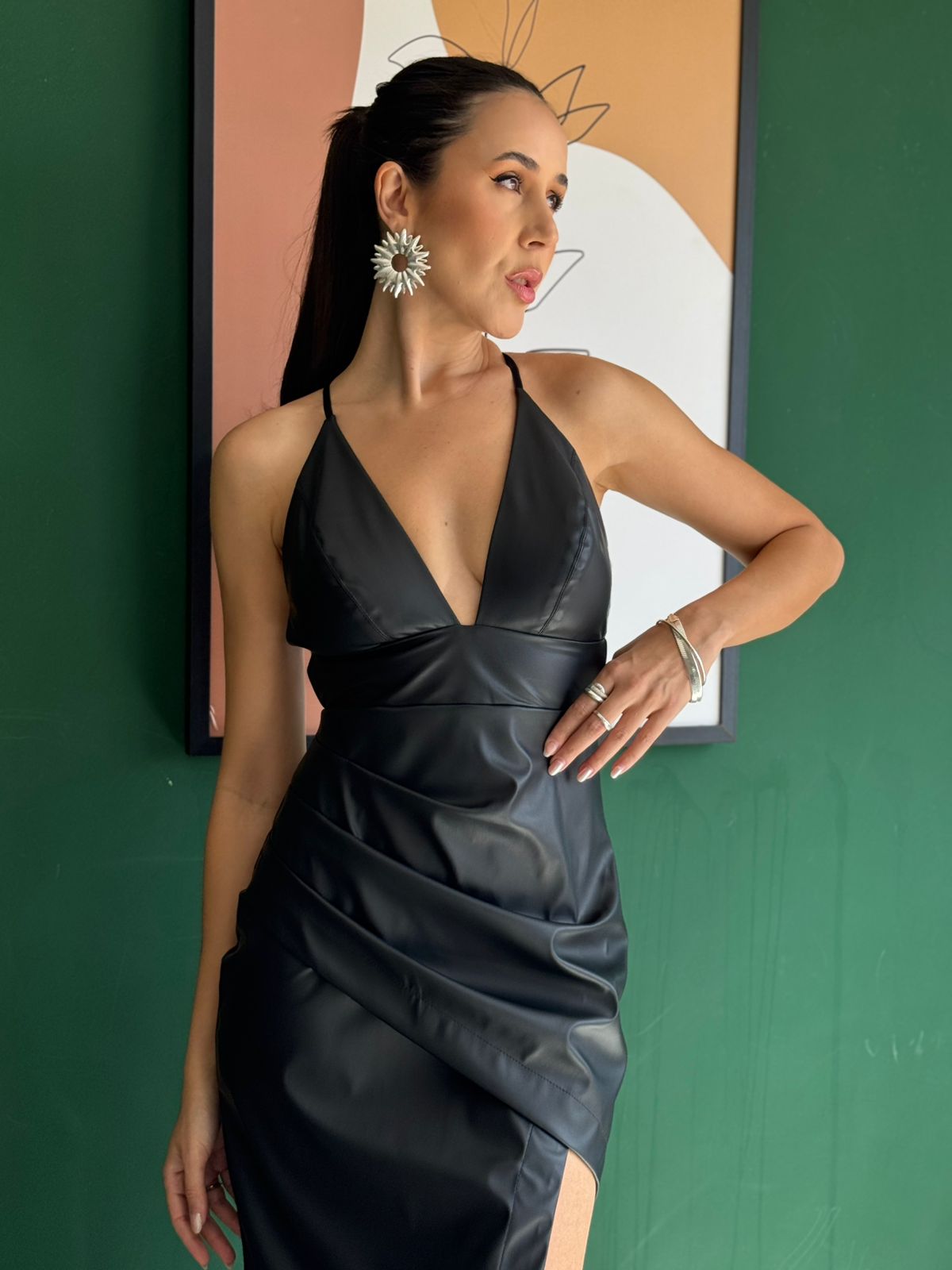 VESTIDO DE COURO MIDI FLAVIA