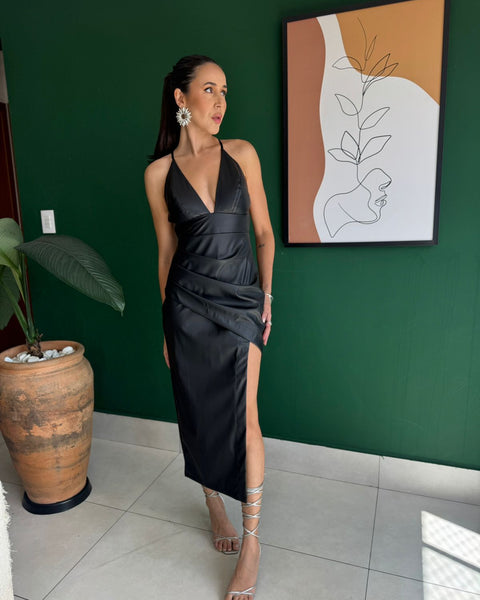 VESTIDO DE COURO MIDI FLAVIA