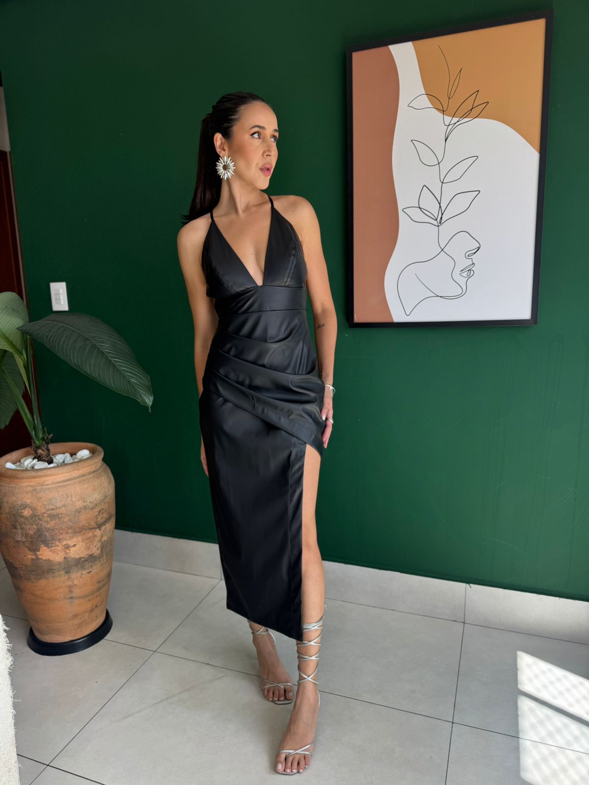 VESTIDO DE COURO MIDI FLAVIA