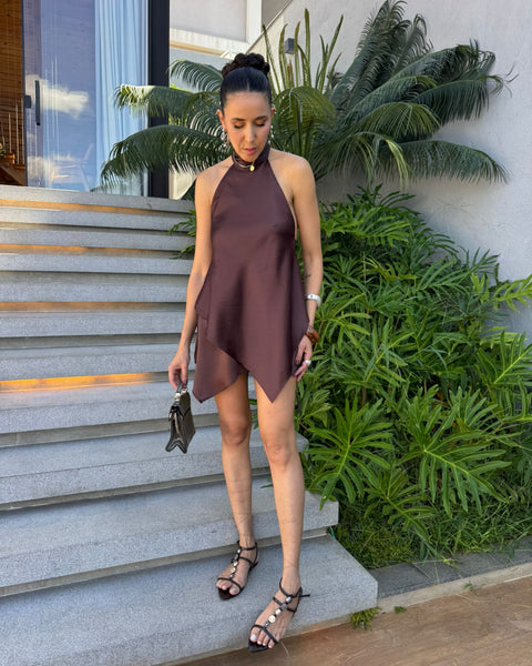 VESTIDO CURTO ASIMETRICO CETIM GABI
