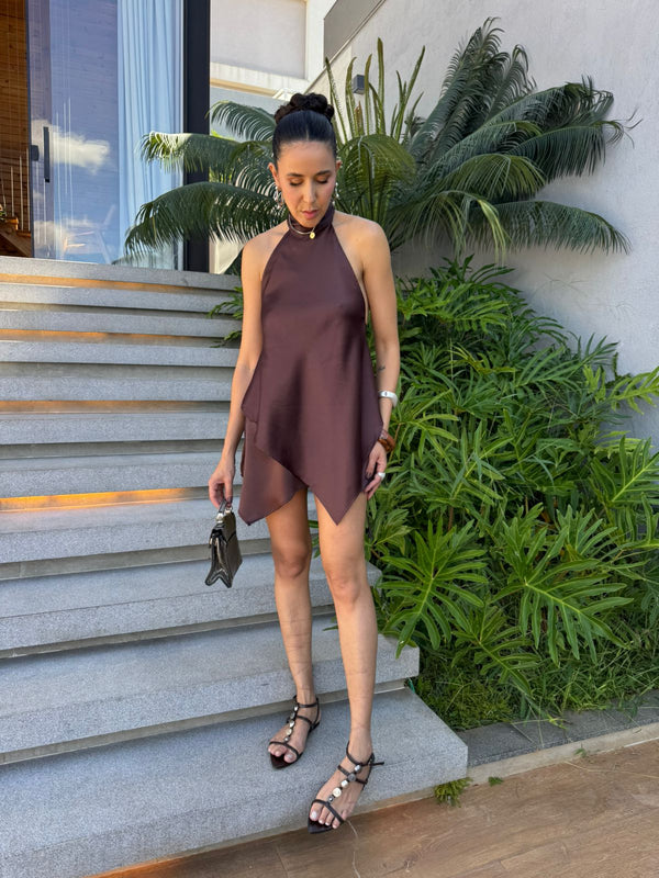 VESTIDO CURTO ASIMETRICO CETIM GABI