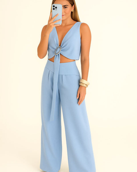 CONJUNTO CALÇA E BLUSA DECOTE EM V VIVIAN