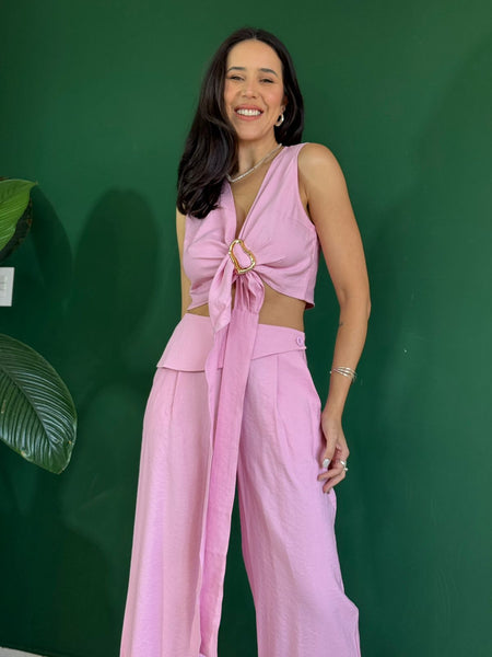 CONJUNTO CALÇA E BLUSA DECOTE EM V VIVIAN