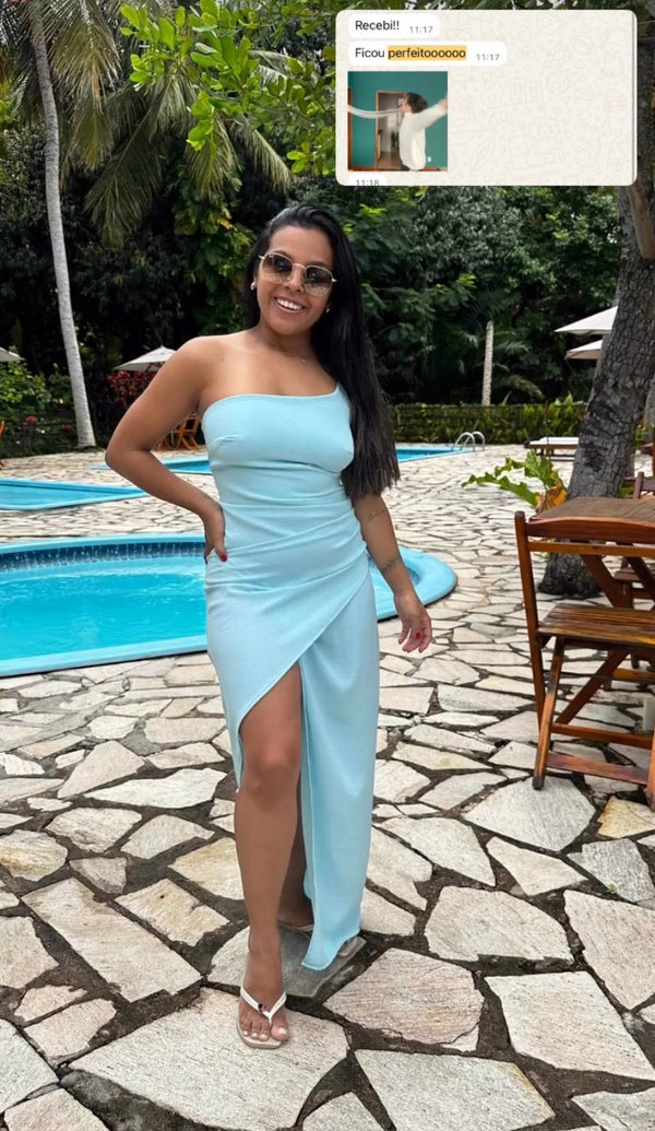 VESTIDO MIDI ASSIMETRICO COM FENDA IBIZA