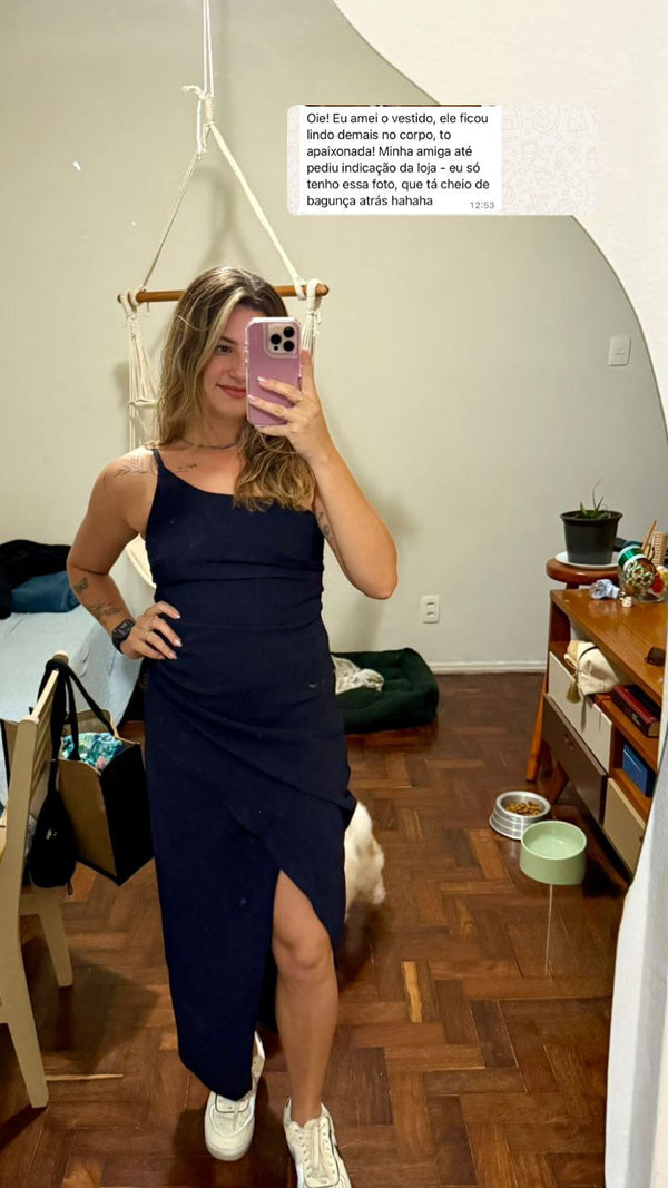 VESTIDO MIDI ASSIMETRICO COM FENDA IBIZA